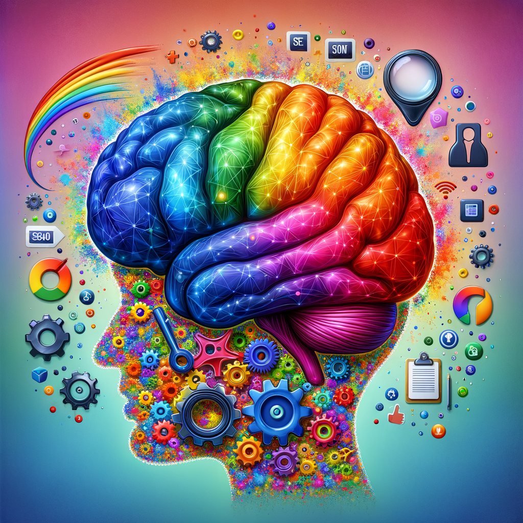 Colorful human brain illustrating the role and impact of color psychology in SEO strategies, highlighting the influence of color on user perception and experience in SEO.