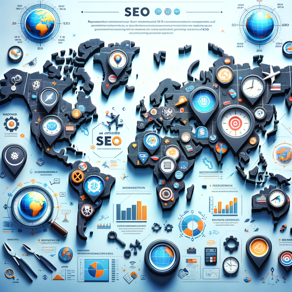 Professional global map showcasing Geo-Targeted SEO, Customized SEO Strategies, and Localized SEO Strategies for different regions, highlighting SEO Customization Techniques and Geo-Specific SEO for Geographic Targeting.