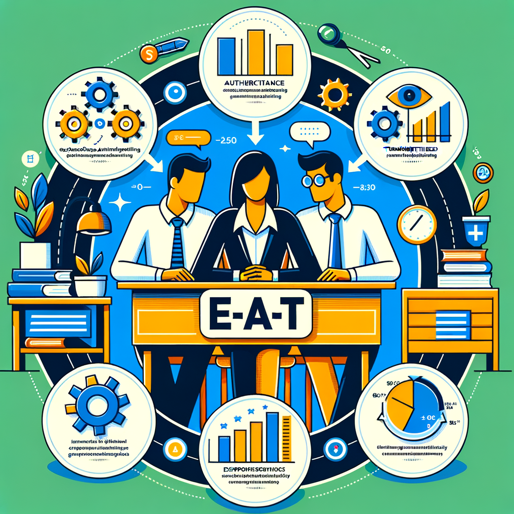 Infographic explaining E-A-T SEO strategy, highlighting SEO Expertise, SEO Authoritativeness, and SEO Trustworthiness, and illustrating how understanding E-A-T in SEO can improve E-A-T SEO ranking and adherence to E-A-T SEO guidelines.
