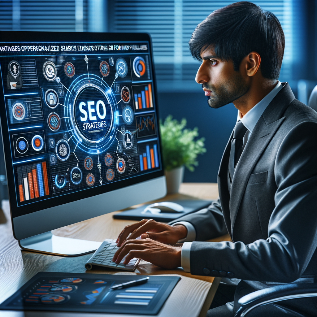 Professional analyzing the benefits of personalized SEO strategies for individual users, showcasing the effectiveness of custom SEO techniques through charts and graphs on computer screen.